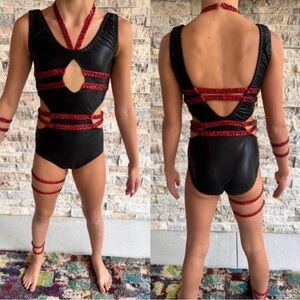Acro Dance Costume Black and Red Child size M/L